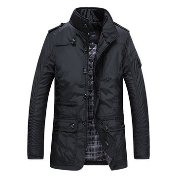 men's casual business windproof thicken multi safe zipper pockets plaid warm trench coat