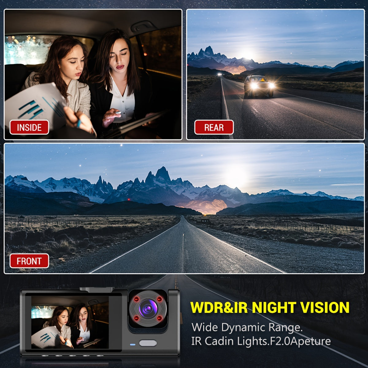 3 Lens Car Dashcm Car Camera Car Black Box 3 Camera Dash Cam Front,Inside,Rear,1080P