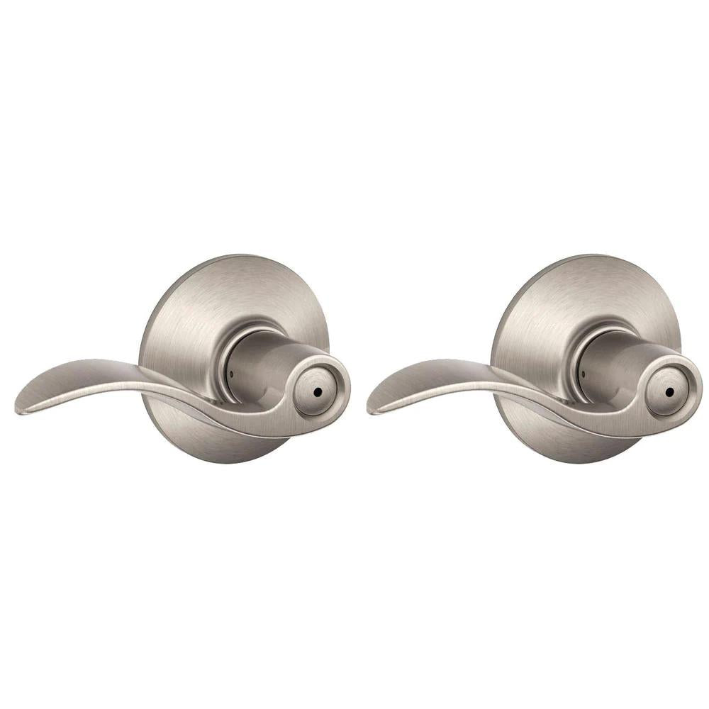 Accent Satin Nickel Privacy Bed/Bath Door Lever (2-Pack)