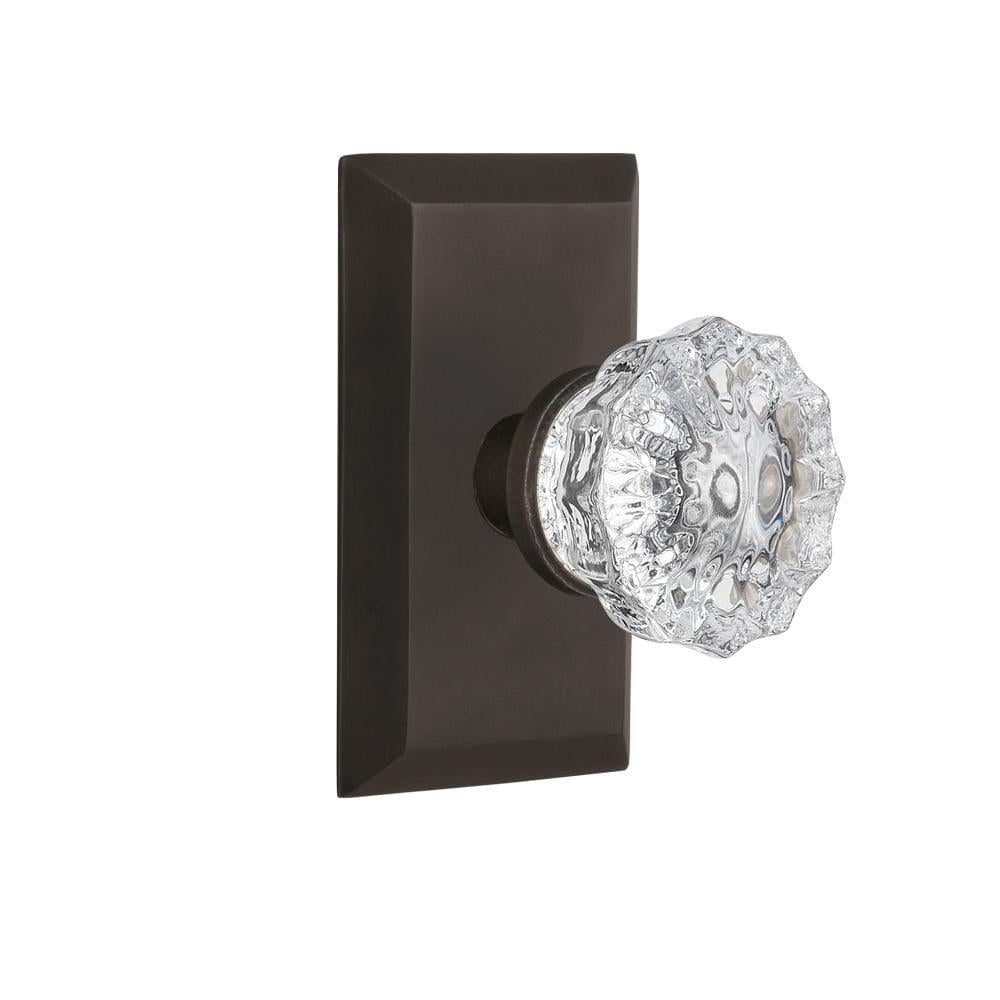 Studio Plate Double Dummy Crystal Glass Door Knob in Oil-Rubbed Bronze