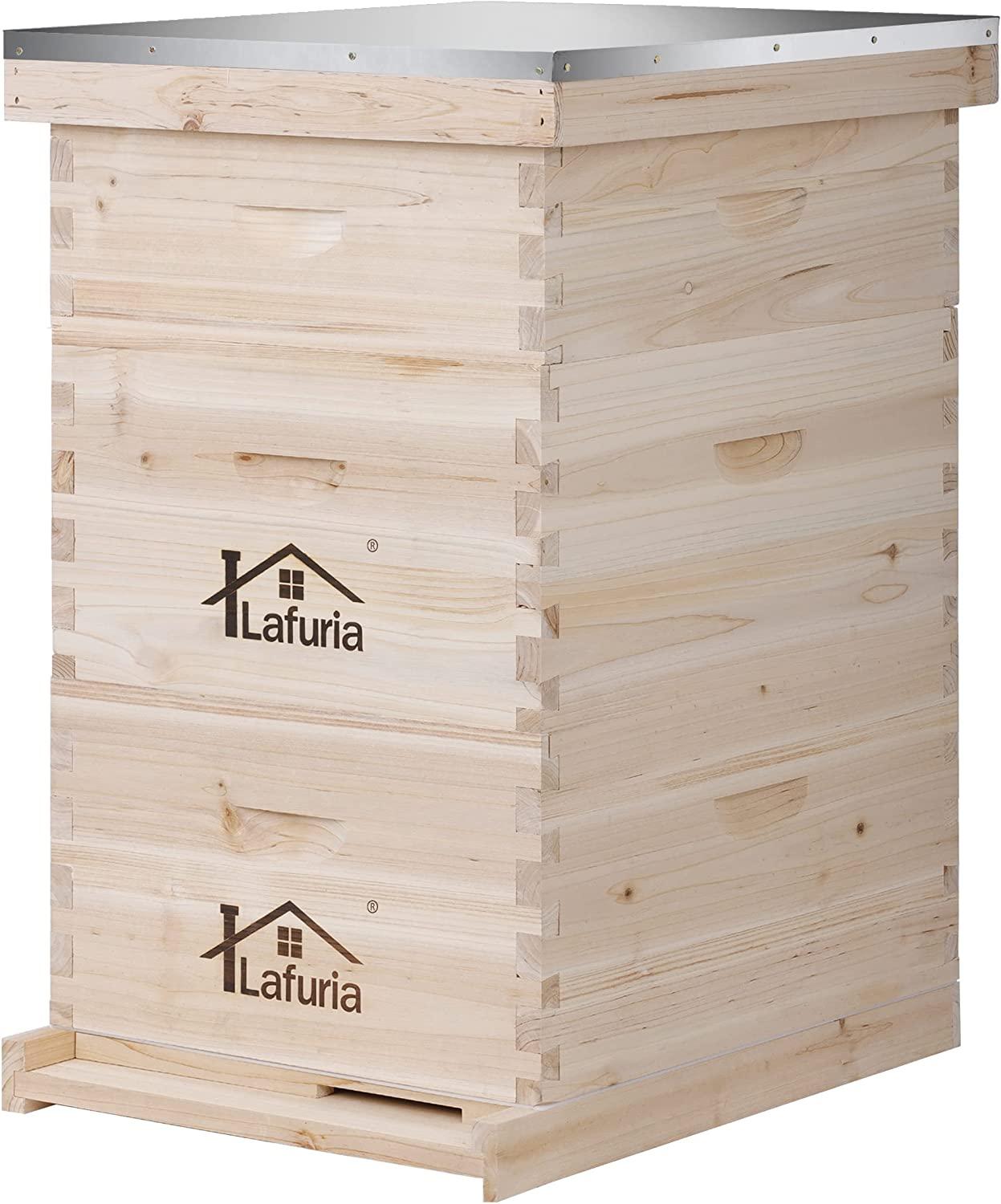 lafuria 3 Layers 30 Frames Langstroth Honey Bee Hive Box Wooden with Metal Roof for Beekeeping