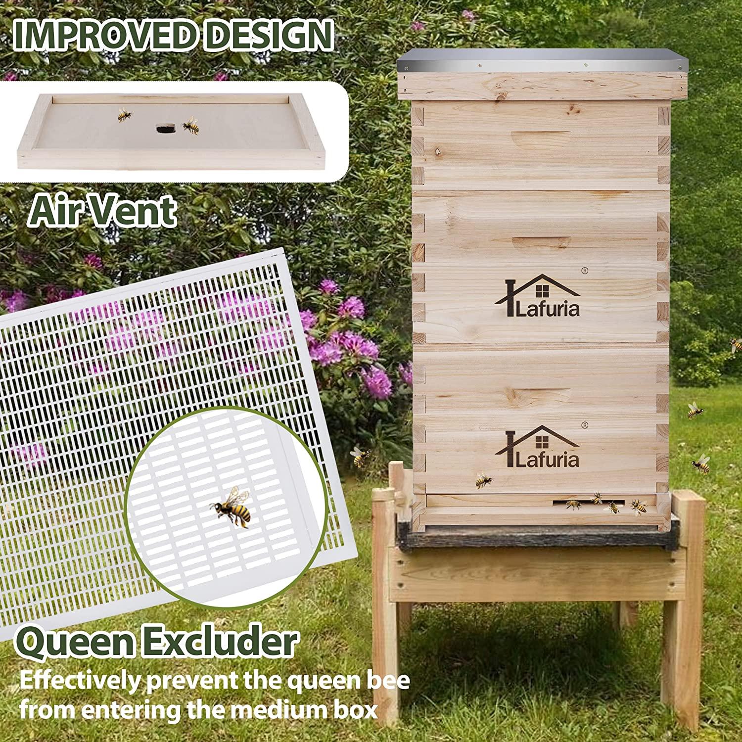 lafuria 3 Layers 30 Frames Langstroth Honey Bee Hive Box Wooden with Metal Roof for Beekeeping