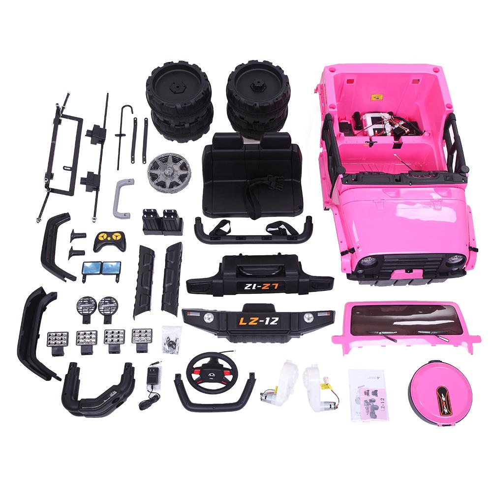 LEADZM 12V Kids Ride-On Truck Car Toy With Remote Control Jeep LED Lights Rechargeable Battery 4 mph-Pink