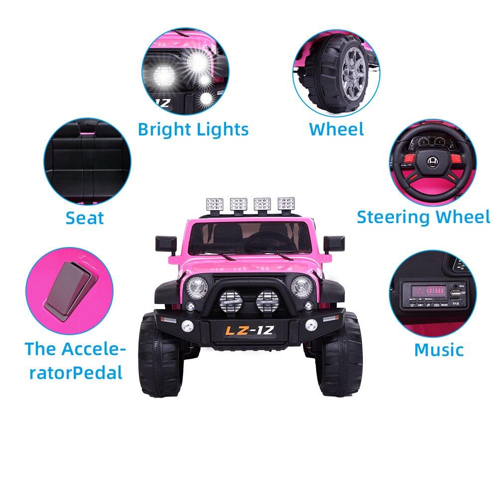 LEADZM 12V Kids Ride-On Truck Car Toy With Remote Control Jeep LED Lights Rechargeable Battery 4 mph-Pink