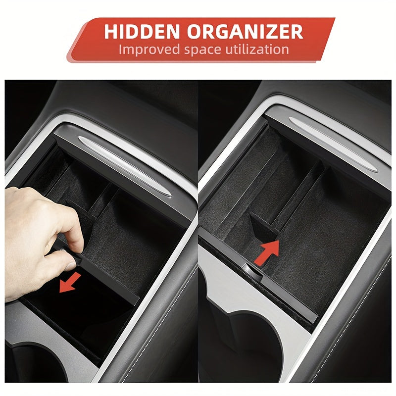 3PCS Center Console Organizer Tray Fit For Tesla Model 3/Y 2023 2023 2023 Armrest Hidden Cubby Drawer StoraBox Interior Accessories (Flocked)