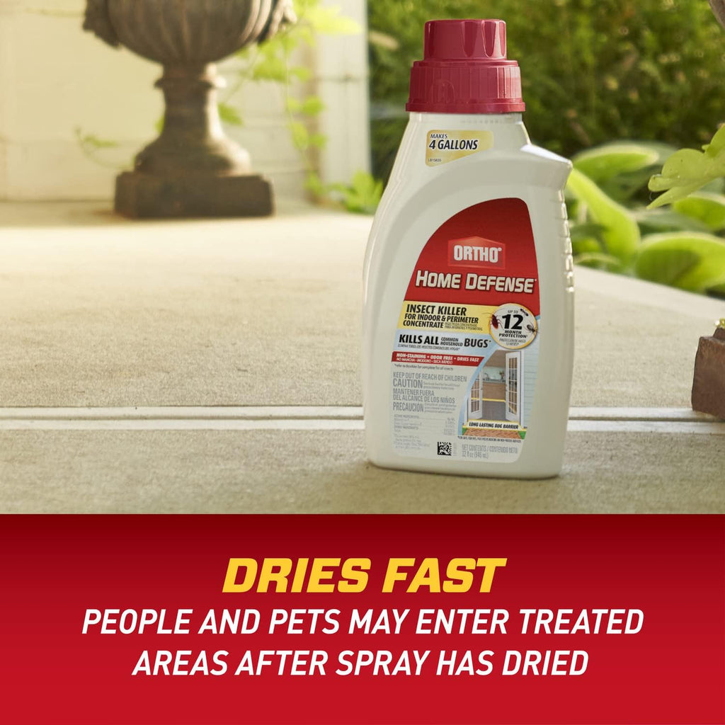 Ortho Home Defense Insect Killer for Indoor &amp; Perimeter Concentrate: Makes 4 Gallons, Odor Free, Dries Fast, 32 fl. oz.