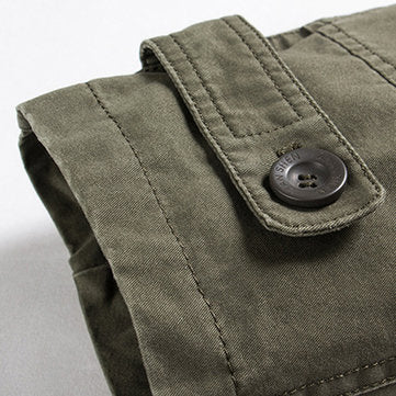 stand collar pockets cotton waist drawstring military solid color jacket for men