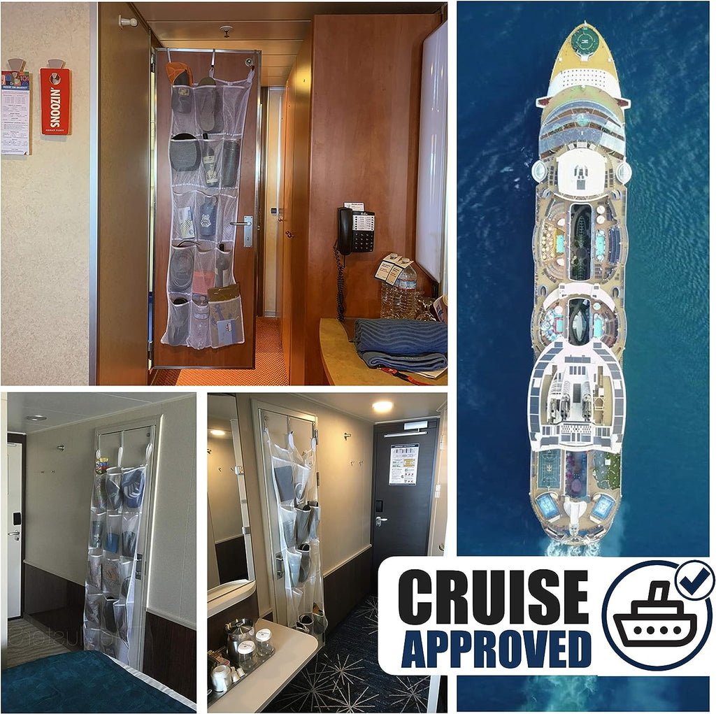 Cruise On Large Mesh Over Door Hanging Organizer 15 Pocket White Cabin Organization Shoe Holder &amp; Cruise Essentials Storage