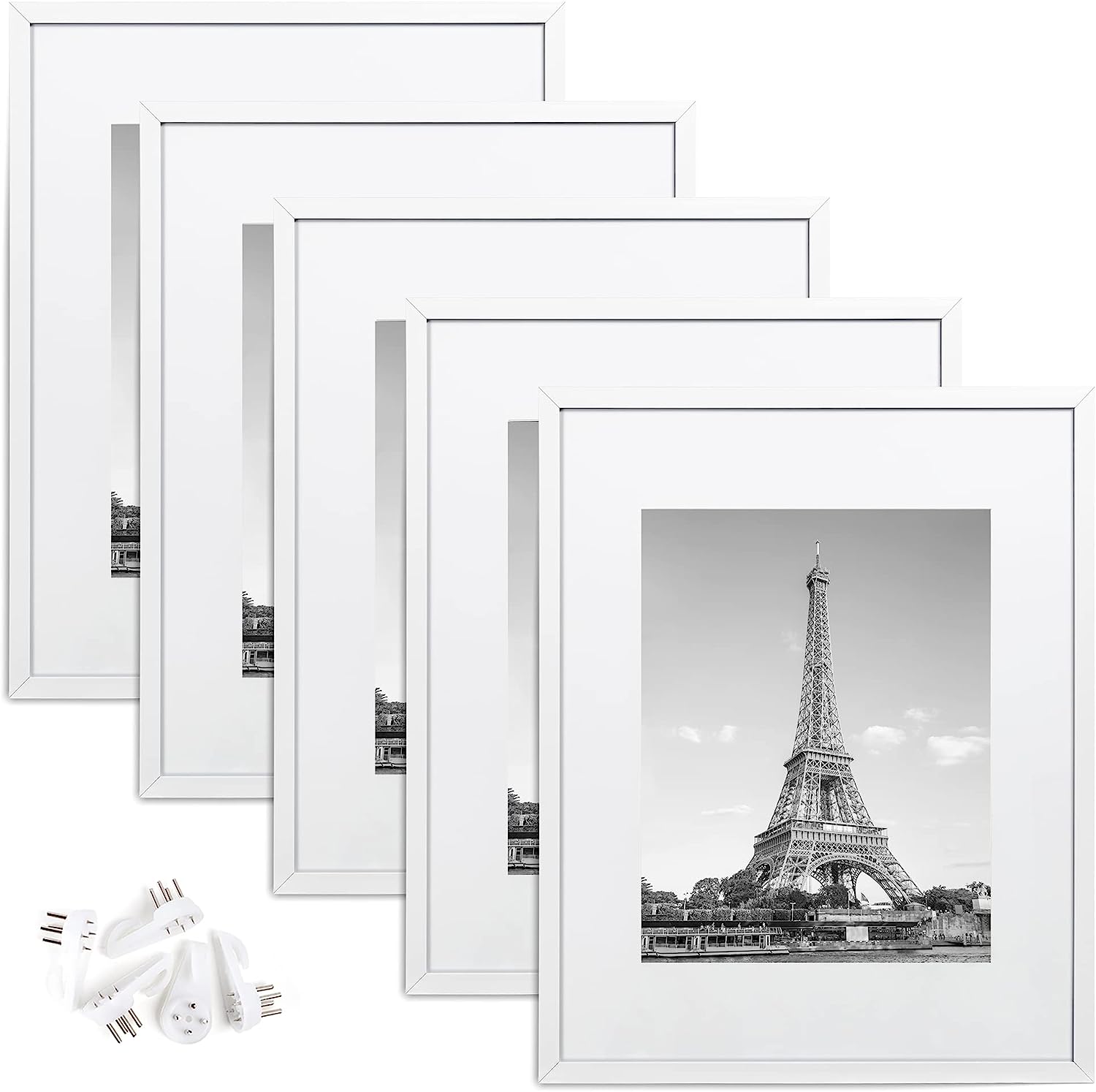 upsimples 16x20 Picture Frame Set of 5, Display Pictures 11x14 with Mat or 16x20 Without Mat,Wall Gallery Poster Frames,White