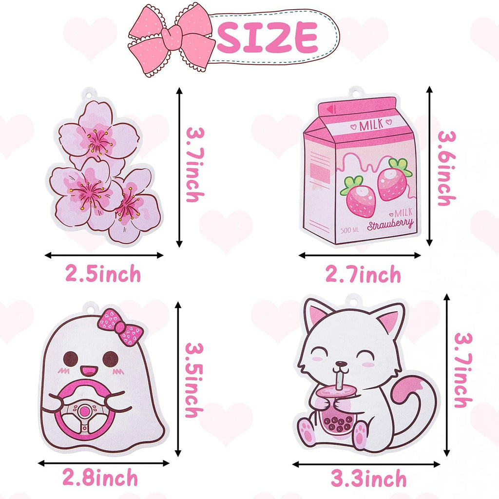 Car Air Freshener Kawaii Incense Chips Scented Ornament, Car Rearview Mirror Pendant, 4 Styles and Scents Of Bubble Tea Strawberry Milk Sakura Hanging Ornament Vent Decoration Cute Aromatic For Party Supplies