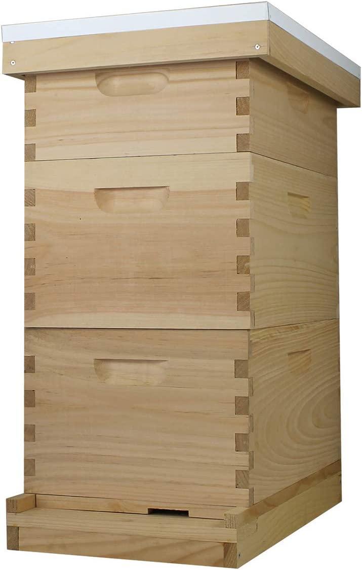 Amish Made in USA Complete 8 Frame Langstroth Bee Hive includes Frames and Foundations (2 Deep, 1 Medium)