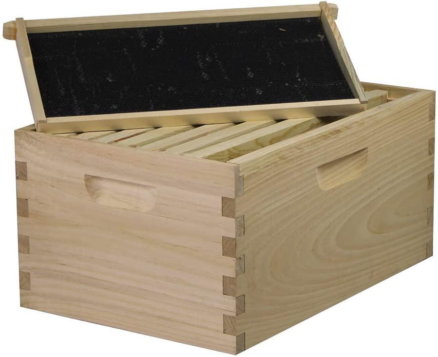 Amish Made in USA Complete 8 Frame Langstroth Bee Hive includes Frames and Foundations (2 Deep, 1 Medium)