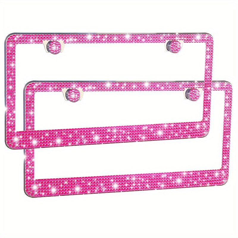 2pcs Luxurious Bling License Plate Frames - Handcrafted  Steel Frames with Artificial Diamonds - Sparkly Car License Plate Cover