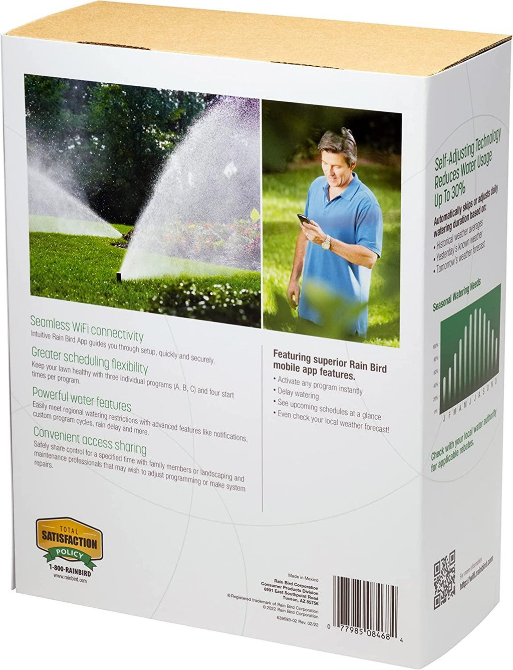 Rain Bird ARC8 App-Based Indoor/Outdoor Smart Irrigation WiFi Timer/Controller, 8-Zone/Station, EPA WaterSense Certified, Compatible with Alexa