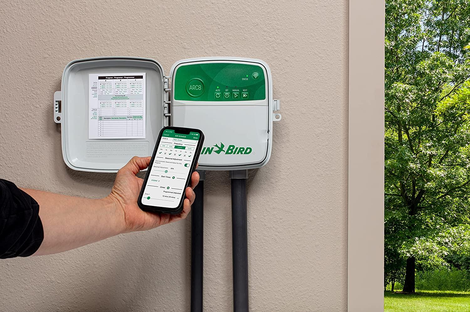 Rain Bird ARC8 App-Based Indoor/Outdoor Smart Irrigation WiFi Timer/Controller, 8-Zone/Station, EPA WaterSense Certified, Compatible with Alexa