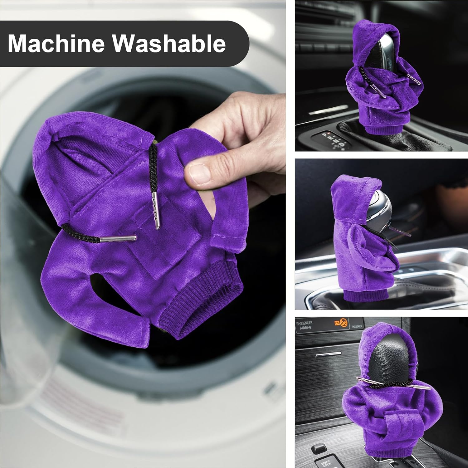 ZHSMS Gear Shift Cover, Universal Shift Knob Cover, Funny Sweater Hoodie for Gearshift, 4.7 Inch Car Shifter Stick Protector Decoration(Purple)