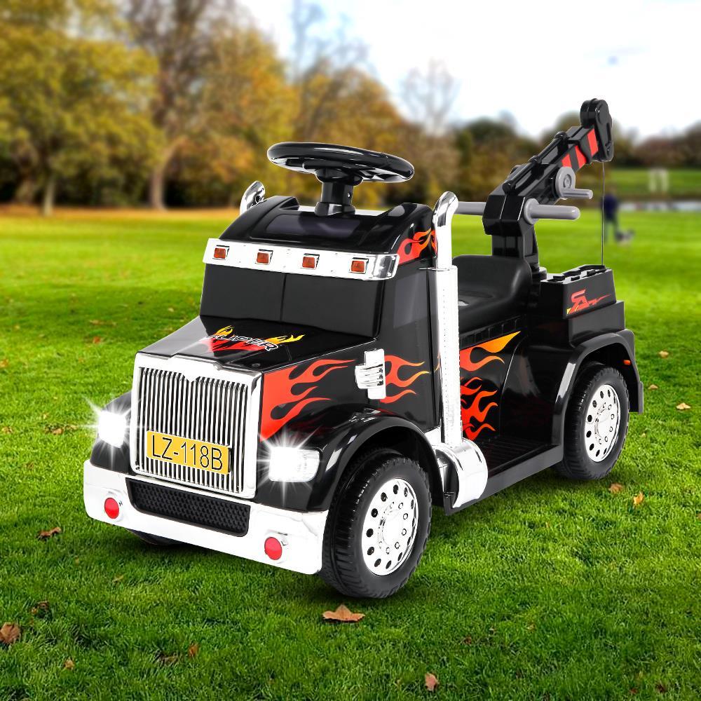 Zimtown Kids Small Crane Ride-On Car Vehicle Toy with 6V Battery Powered Electric Red 4-Wheeler 3 KM / H, w/ LED Headlights, Music Board Black