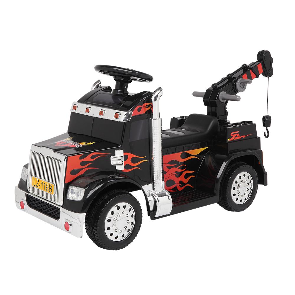 Zimtown Kids Small Crane Ride-On Car Vehicle Toy with 6V Battery Powered Electric Red 4-Wheeler 3 KM / H, w/ LED Headlights, Music Board Black