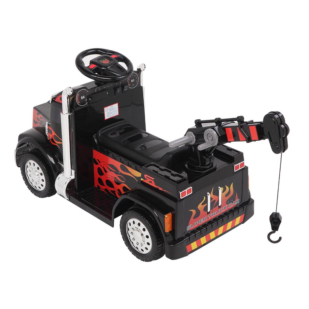 Zimtown Kids Small Crane Ride-On Car Vehicle Toy with 6V Battery Powered Electric Red 4-Wheeler 3 KM / H, w/ LED Headlights, Music Board Black