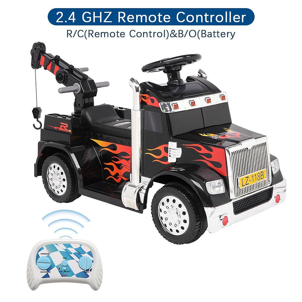 Zimtown Kids Small Crane Ride-On Car Vehicle Toy with 6V Battery Powered Electric Red 4-Wheeler 3 KM / H, w/ LED Headlights, Music Board Black