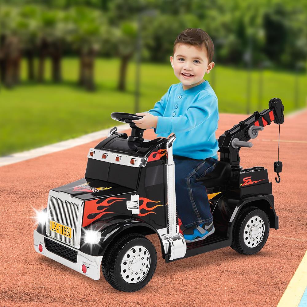 Zimtown Kids Small Crane Ride-On Car Vehicle Toy with 6V Battery Powered Electric Red 4-Wheeler 3 KM / H, w/ LED Headlights, Music Board Black