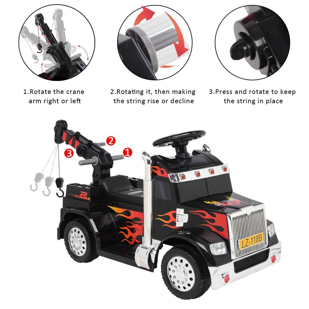 Zimtown Kids Small Crane Ride-On Car Vehicle Toy with 6V Battery Powered Electric Red 4-Wheeler 3 KM / H, w/ LED Headlights, Music Board Black