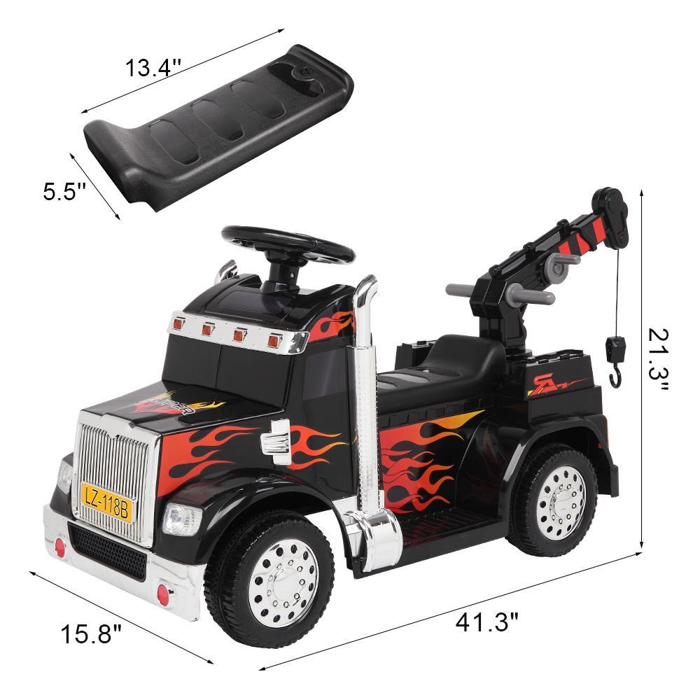 Zimtown Kids Small Crane Ride-On Car Vehicle Toy with 6V Battery Powered Electric Red 4-Wheeler 3 KM / H, w/ LED Headlights, Music Board Black