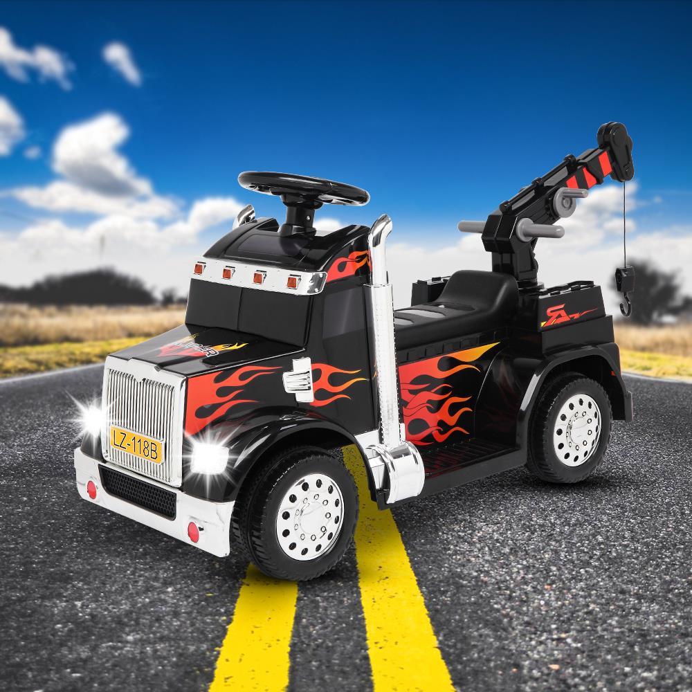 Zimtown Kids Small Crane Ride-On Car Vehicle Toy with 6V Battery Powered Electric Red 4-Wheeler 3 KM / H, w/ LED Headlights, Music Board Black