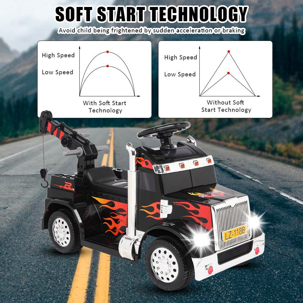 Zimtown Kids Small Crane Ride-On Car Vehicle Toy with 6V Battery Powered Electric Red 4-Wheeler 3 KM / H, w/ LED Headlights, Music Board Black