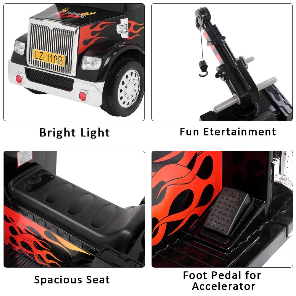 Zimtown Kids Small Crane Ride-On Car Vehicle Toy with 6V Battery Powered Electric Red 4-Wheeler 3 KM / H, w/ LED Headlights, Music Board Black