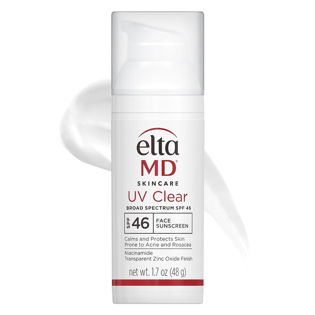 EltaMD UV Clear Face Sunscreen, SPF 46 Oil Free Sunscreen with Zinc Oxide, Protects and Calms Sensitive Skin and Acne-Prone Skin, Lightweight, Silky, Dermatologist Recommended, 1.7 oz Pump