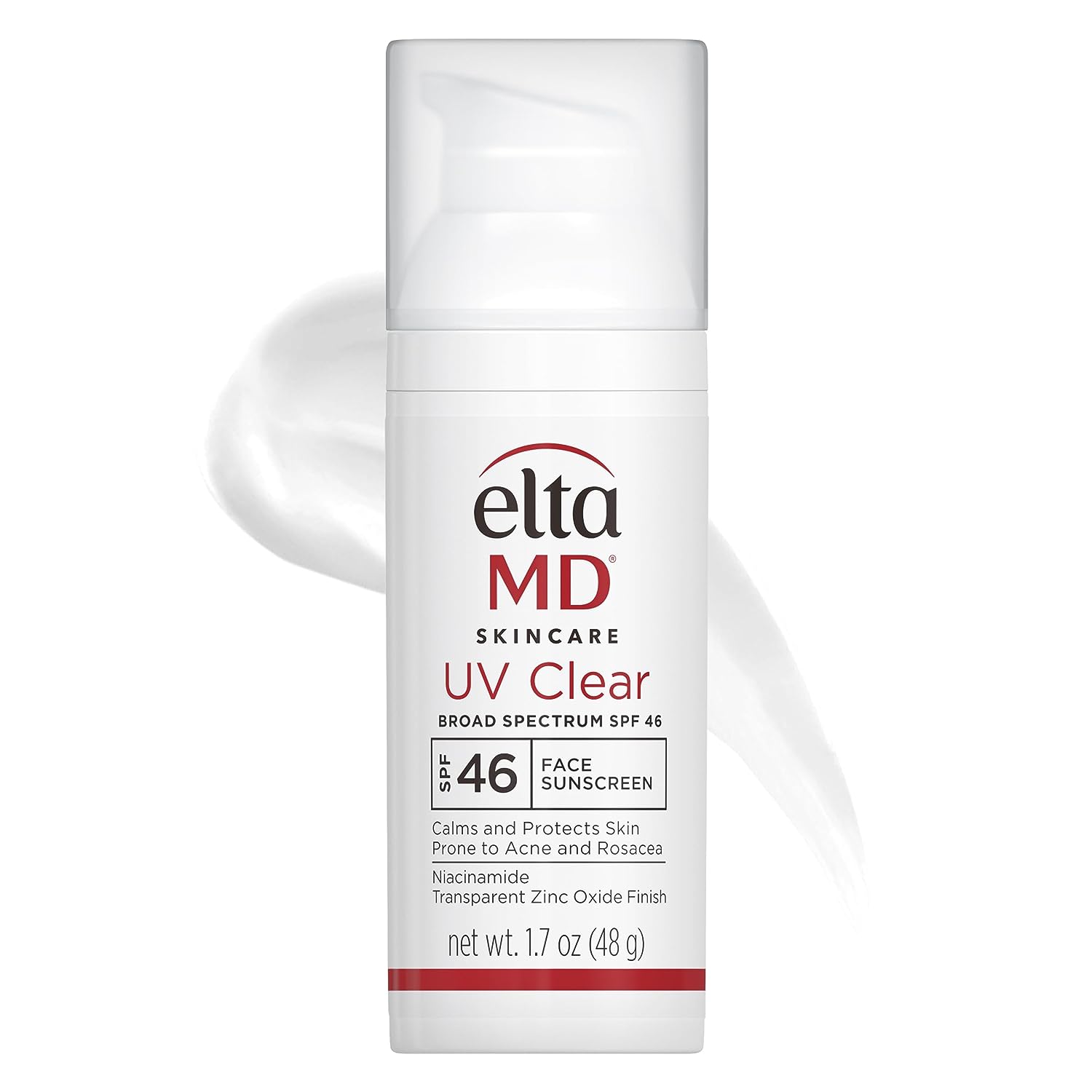 EltaMD UV Clear Face Sunscreen, SPF 46 Oil Free Sunscreen with Zinc Oxide, Protects and Calms Sensitive Skin and Acne-Prone Skin, Lightweight, Silky, Dermatologist Recommended, 1.7 oz Pump