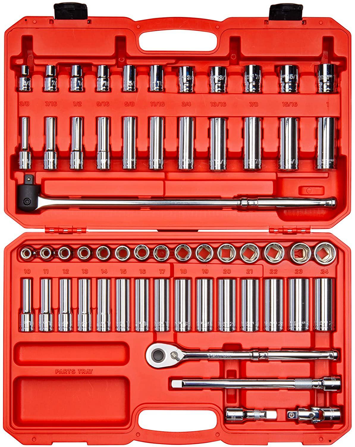 TEKTON 1/2 Inch Drive 6-Point Socket &amp; Ratchet Set, 58-Piece (3/8-1 in., 10-24 mm) | SKT25301