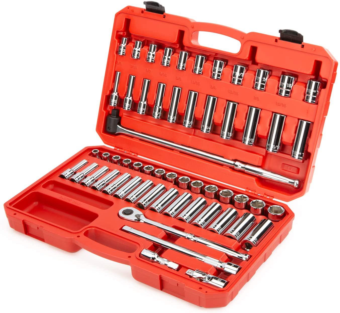 TEKTON 1/2 Inch Drive 6-Point Socket &amp; Ratchet Set, 58-Piece (3/8-1 in., 10-24 mm) | SKT25301