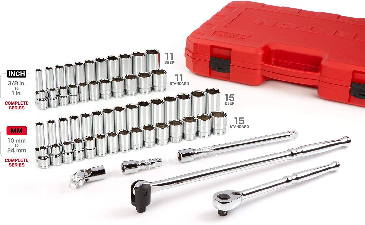 TEKTON 1/2 Inch Drive 6-Point Socket &amp; Ratchet Set, 58-Piece (3/8-1 in., 10-24 mm) | SKT25301