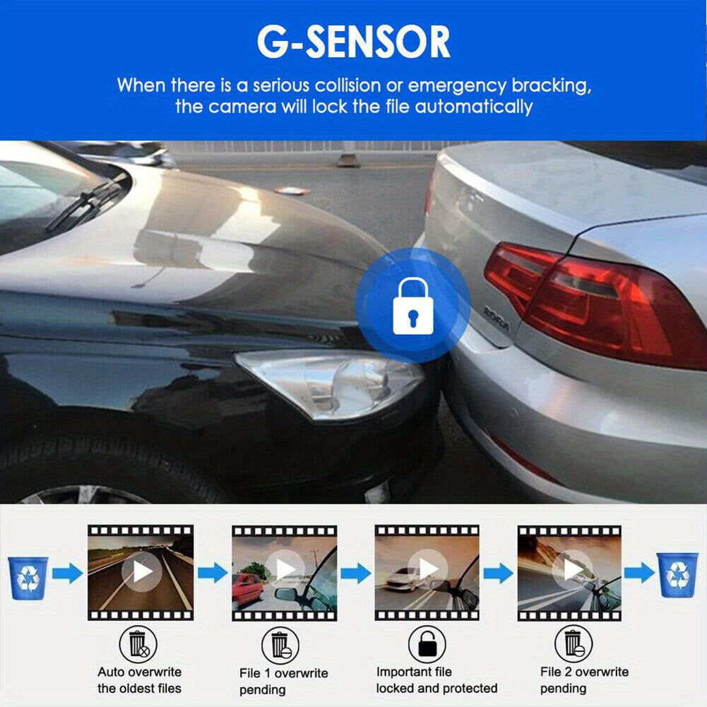 Dash Cam 3.16 Inch Dual Lens Dash Cam, Front -in Camera G Sensor HD Night Vision Wide Angle Car DVR
