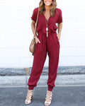 casual daily solid drawstring waist jumpsuit
