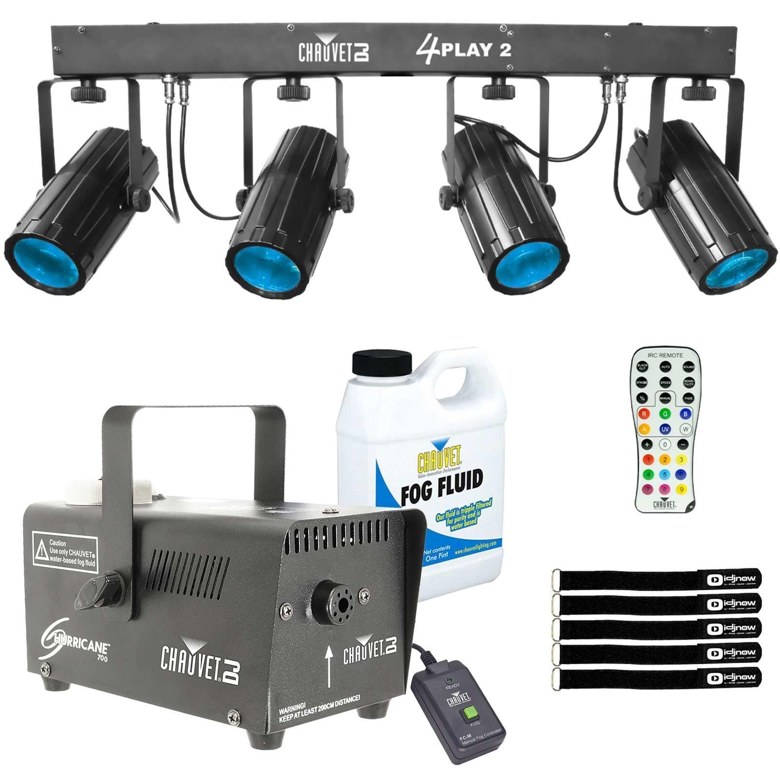 Chauvet DJ 4PLAY 2 RGBW LED Effect Light System with Hurricane 700 Fog Machine Package