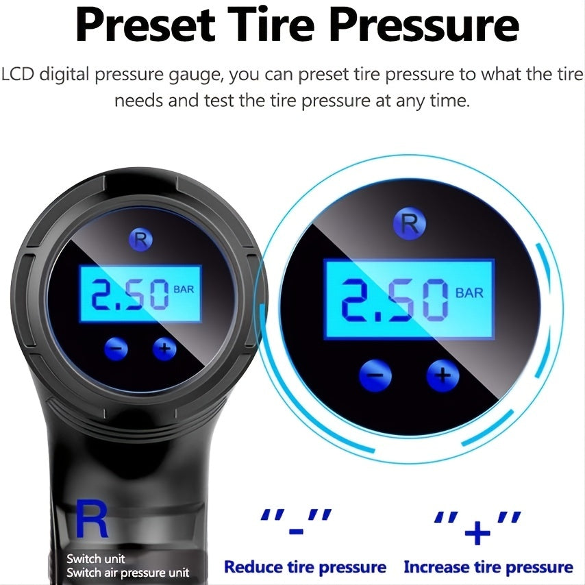 120W Wireless Rechargeable Air Compressor: Portable &amp; Automatic Tire Inflator For Your Car!
