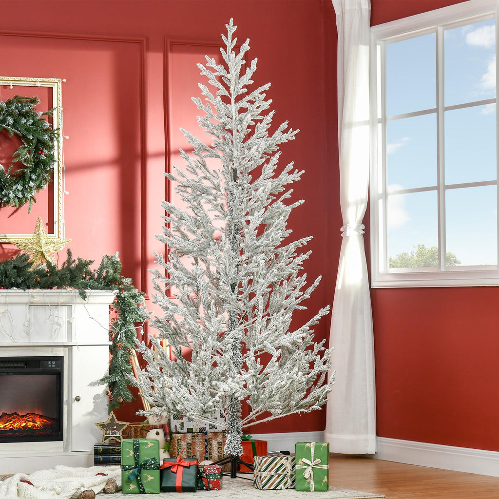 HOMCOM 7 Foot Snow Flocked Artificial Christmas Tree with 240 Fir Realistic Branches, Auto Open, Green