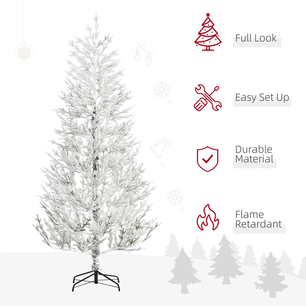 HOMCOM 7 Foot Snow Flocked Artificial Christmas Tree with 240 Fir Realistic Branches, Auto Open, Green