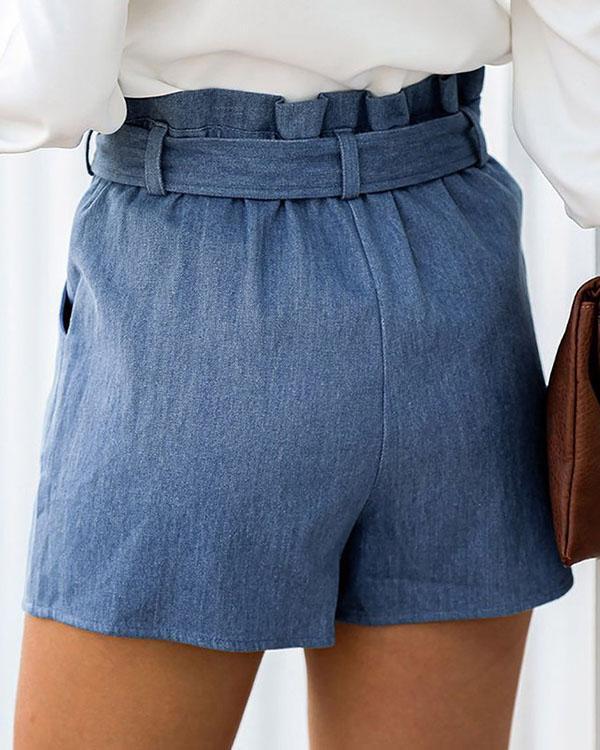 ruffled high-waist lace-up shorts