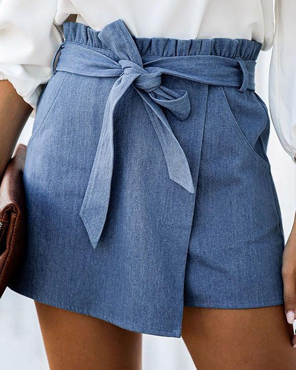 ruffled high-waist lace-up shorts