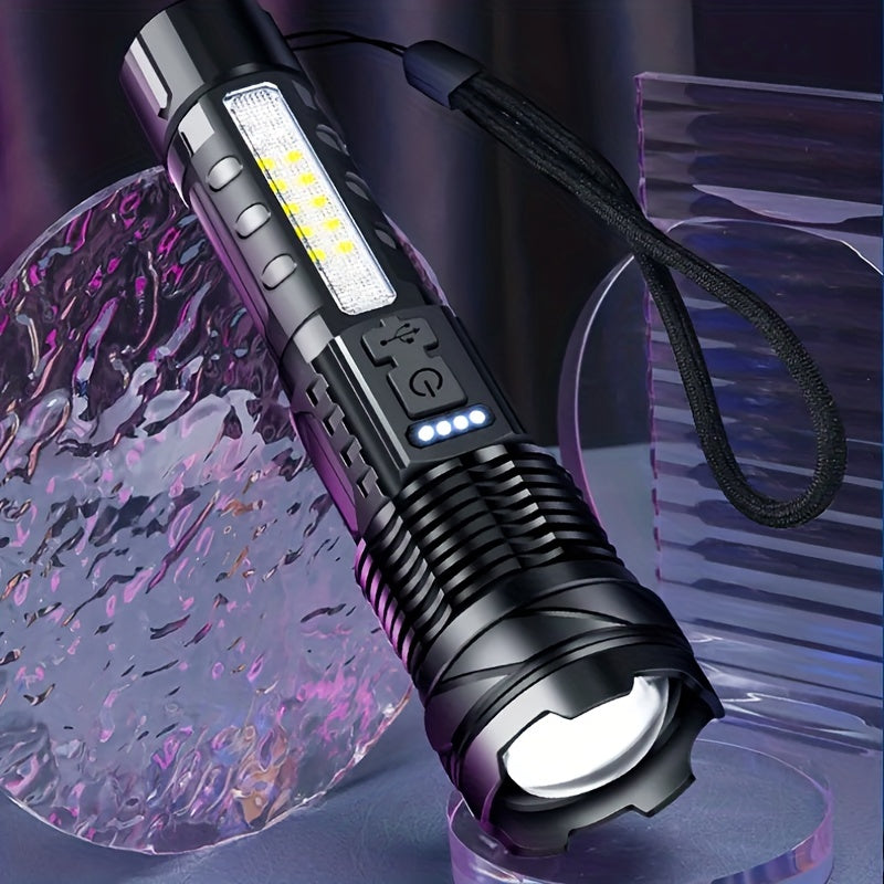 Super Powerful Flashlight Rechargeable Torch Light High Power Strong LED White Flash Light Tactical Lantern with Charging Cable