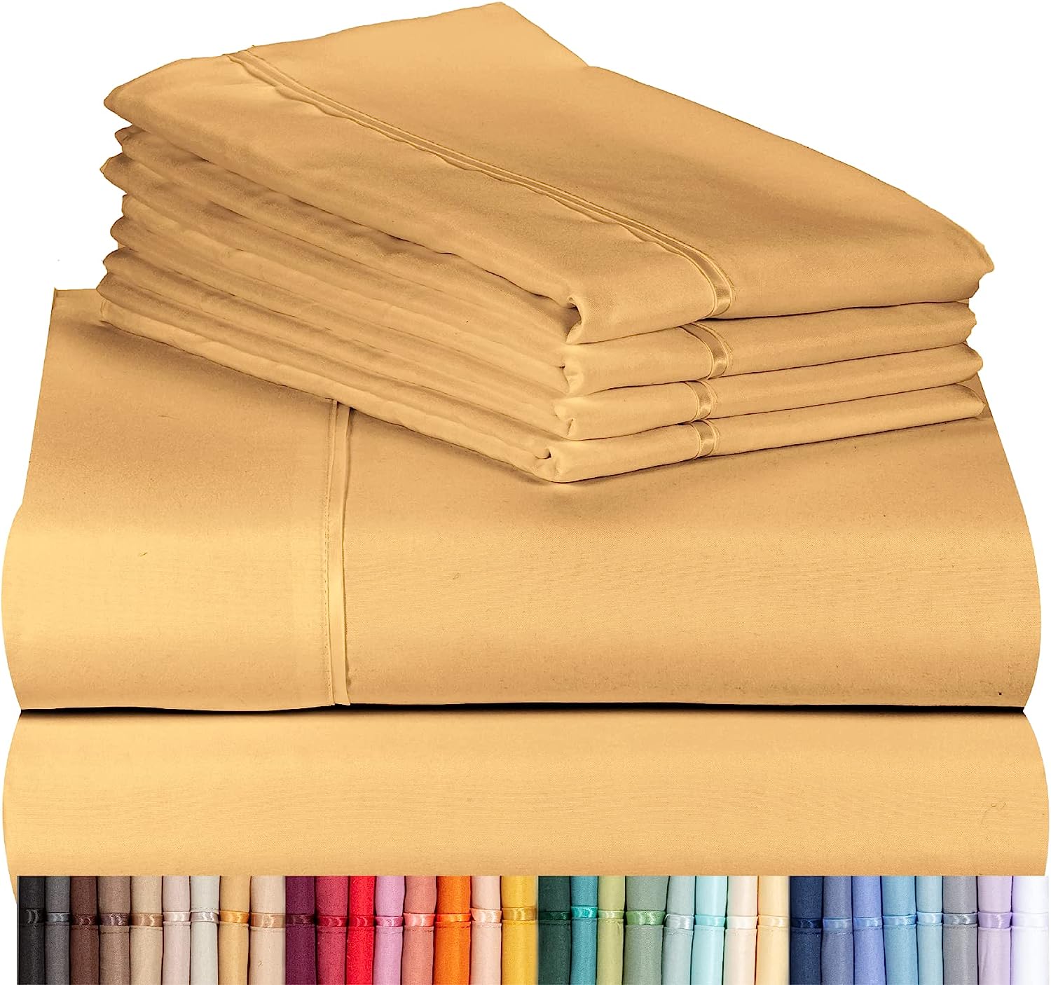 LuxClub 6 PC Full Size Sheet Set Bamboo Sheets Deep Pockets 18" Eco Friendly Wrinkle Free Cooling Sheets Machine Washable Hotel Bedding Silky Soft - Gold Full