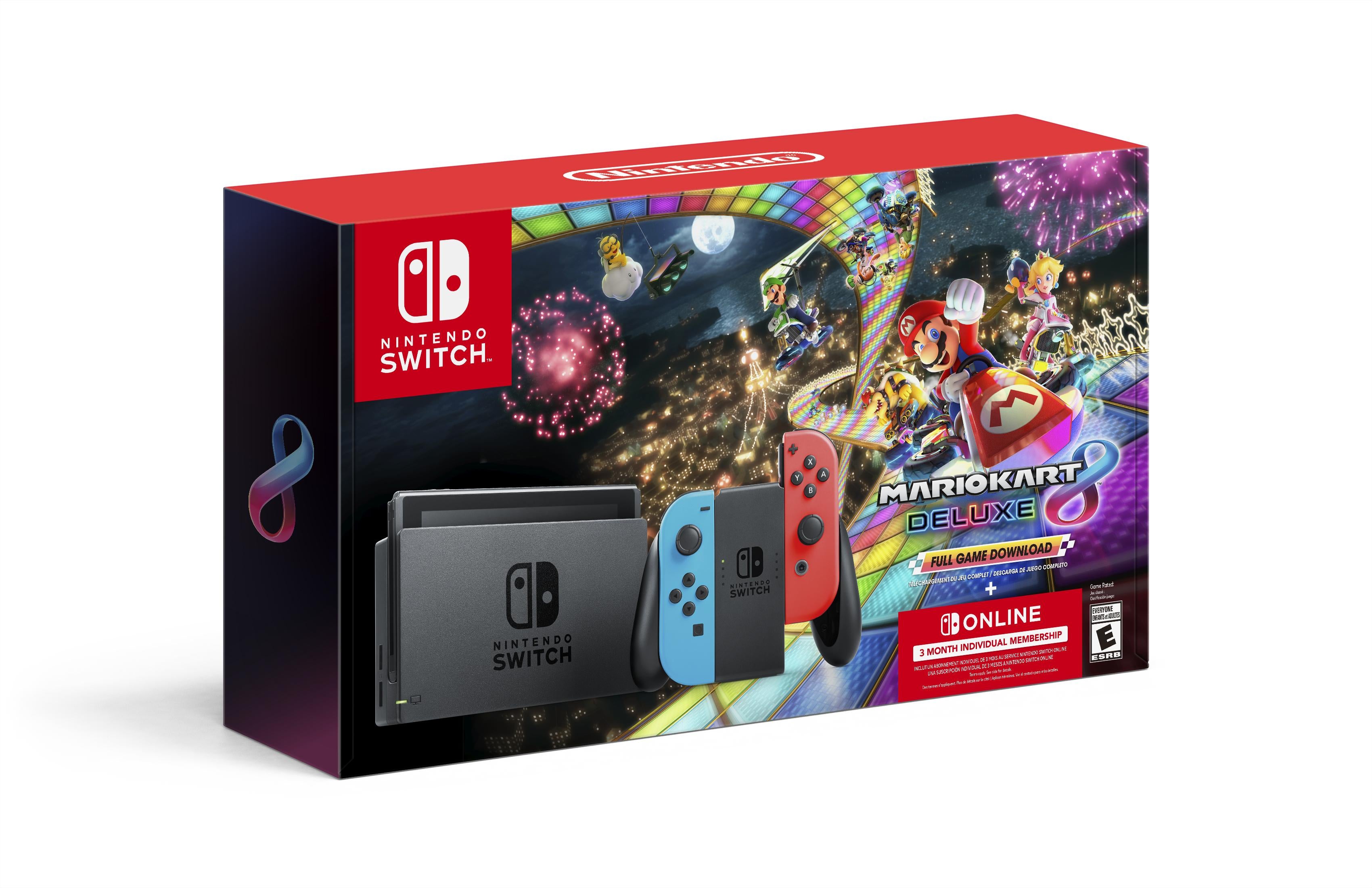 Nintendo Switch with Blue &amp; Red Joy-Con, Mario Kart 8 Deluxe &amp; 3 Month MemberBundle