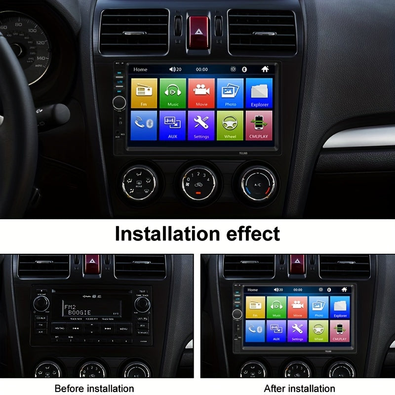 Car Audio System With This 7-inch Dual Spindle Universal LCD Touch Screen Stereo Radio Includes Rear View Camera USB/AUX/FM Remote Control MP4 Player
