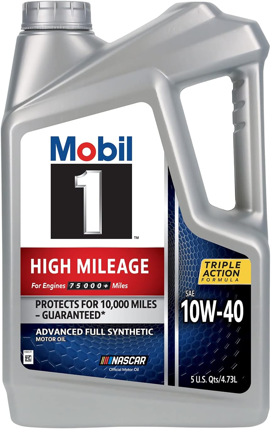 Mobil 1 High Mileage Full Synthetic Motor Oil 10W-40, 5 Quart, Gray