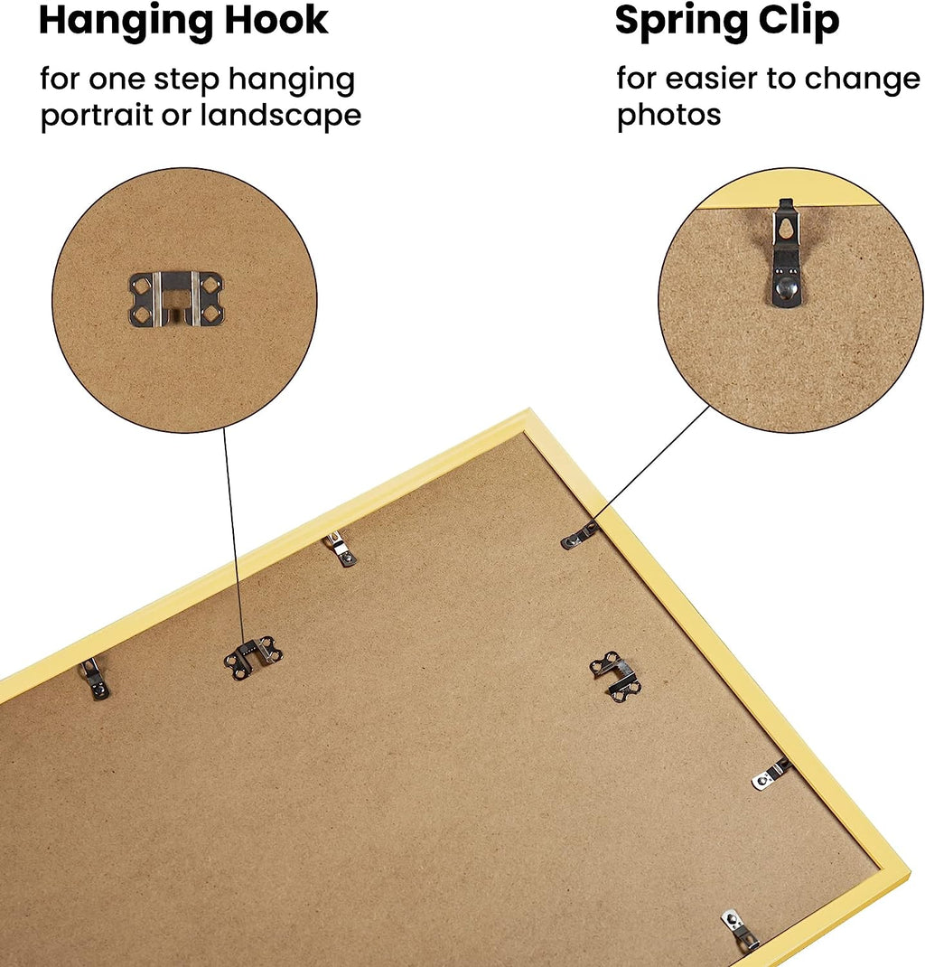 upsimples A3 Picture Frame Set of 5, Display Pictures 8.3x11.7 with Mat or 11.7x16.5 Without Mat, Wall Gallery Poster Frames, Gold