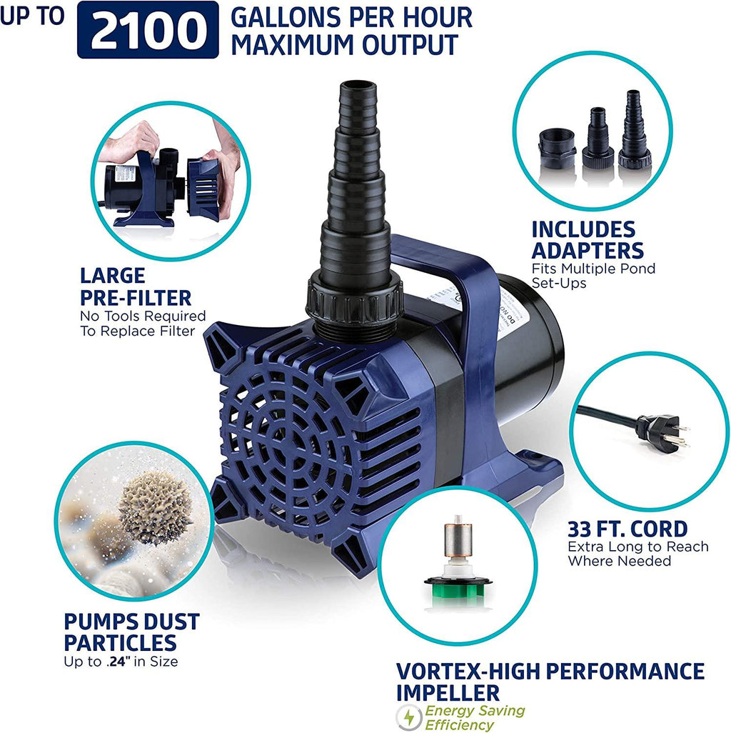 Alpine Corporation Alpine PAL2100 Cyclone Pump-2100 GPH-for Fountains, Waterfalls, and Water Circulation Pond Pump, 8"L x 5" W x 6"H, Black & Blue
